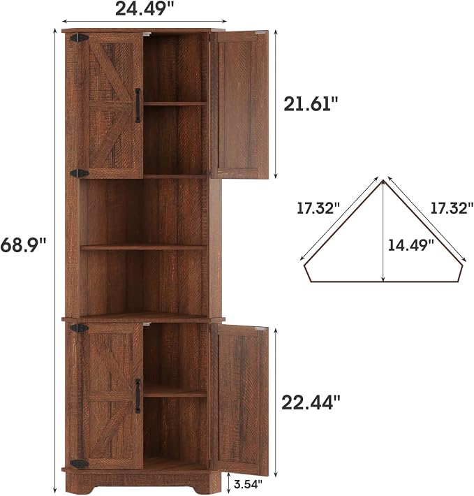 Vabches 68.9" Tall Corner Cabinet, Farmhouse Style Storage Cabinet - Image 2