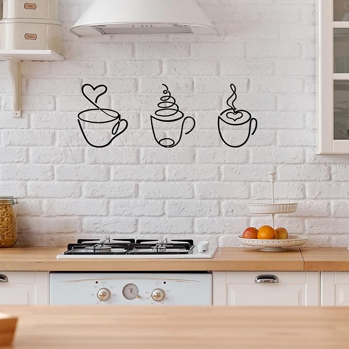 Ferraycle 3 Pieces Coffee Cup Metal Wall Art Wire Coffee Bar Hanging Decor Cafe - Image 4