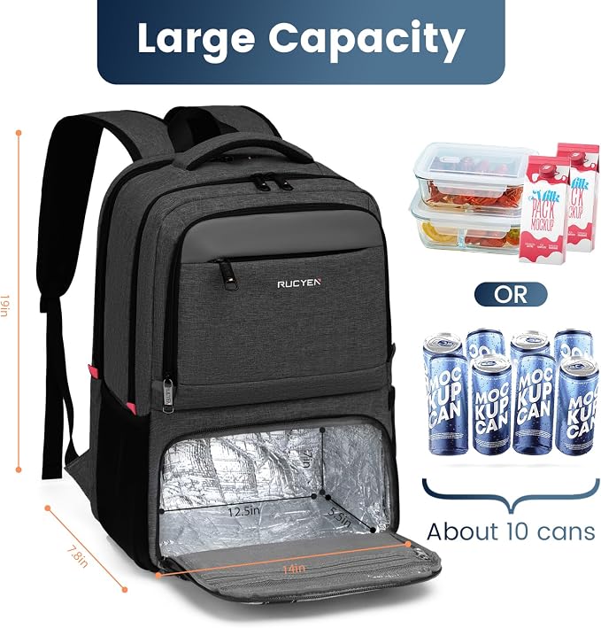 RUCYEN Lunch Backpack, 17.3 Inch Large Lunch Backpack Insulated Cooler Bag - Image 3