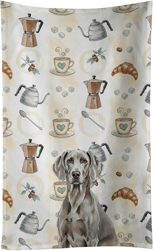 Caroline's Treasures Weimaraner Coffee Bar Kitchen Towel Velour Plush Front and by CarolinesTreasures