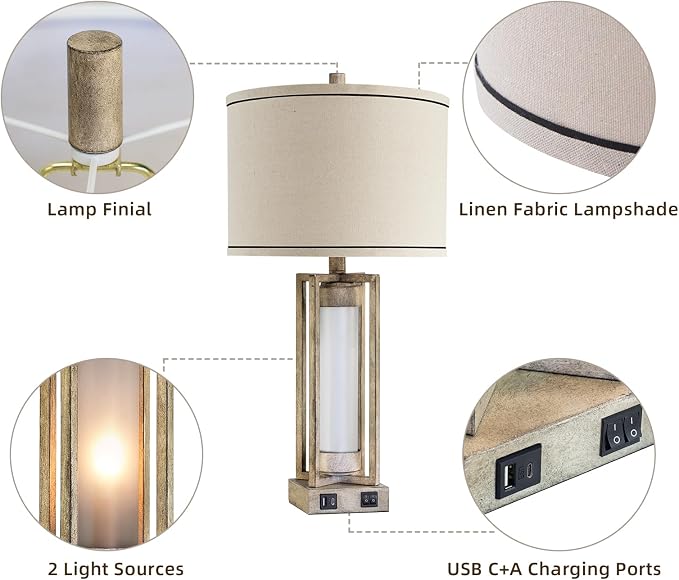 25" Set of 2 Farmhouse Table Lamps - Image 5