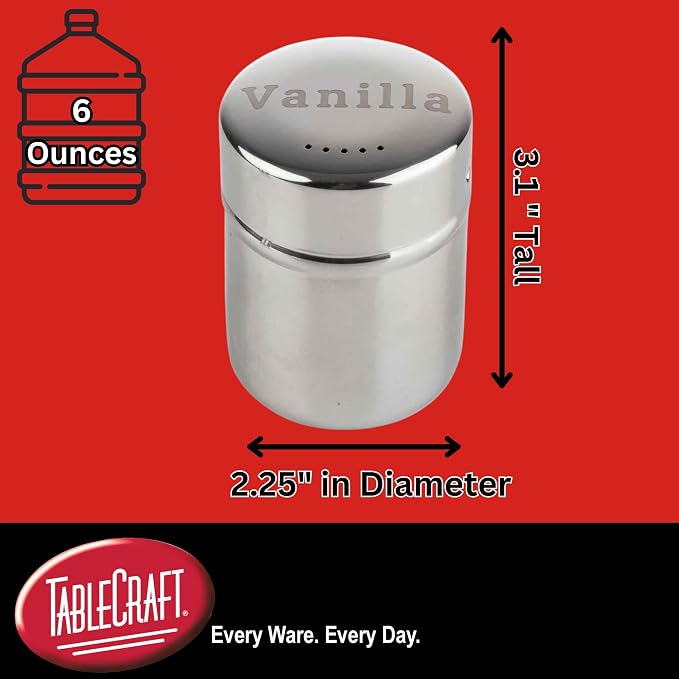 TableCraft 11053 Shaker, 6 oz., "Vanilla" Imprint, Dishwasher Safe, Stainless - Image 2