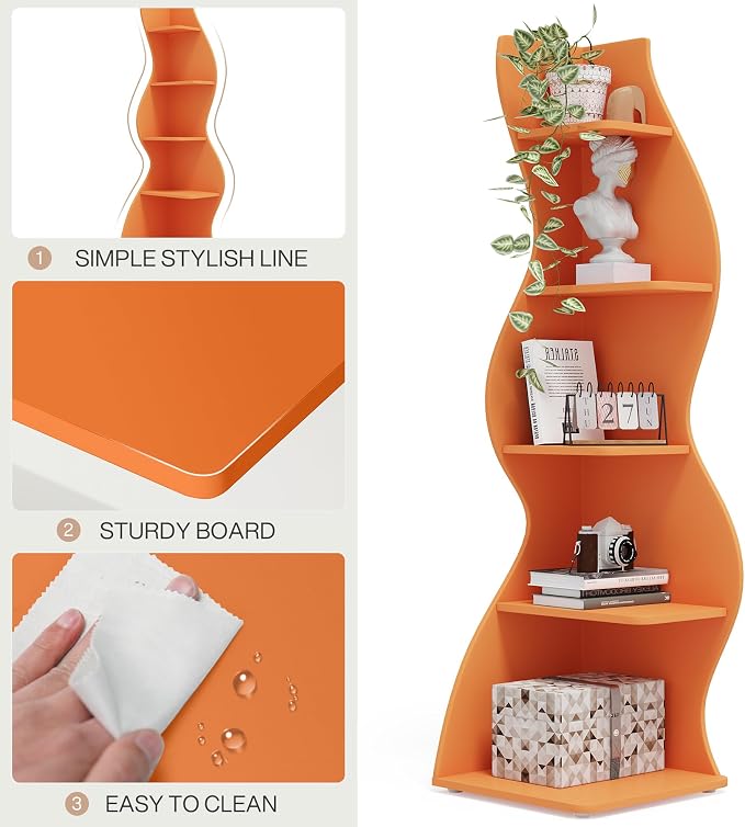 Tribesigns Corner Shelf, Modern 5-Tier Wall Corner Bookshelf, Stylish Corner - Image 7