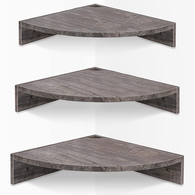 Homode Corner Floating Shelves, 3 Tier Wood Hanging Shelf Organizer by Homode
