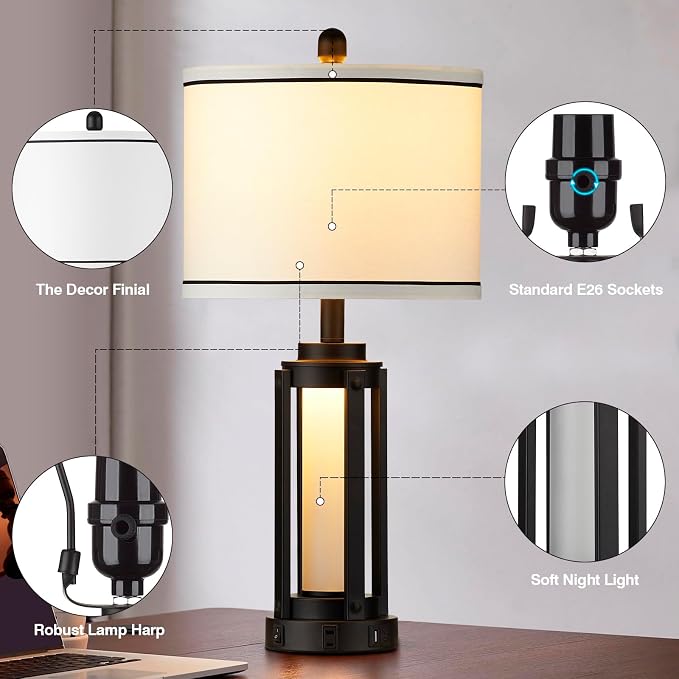 25" Modern Table Lamps Set of 2, Industrial Beside Lamps - Image 2