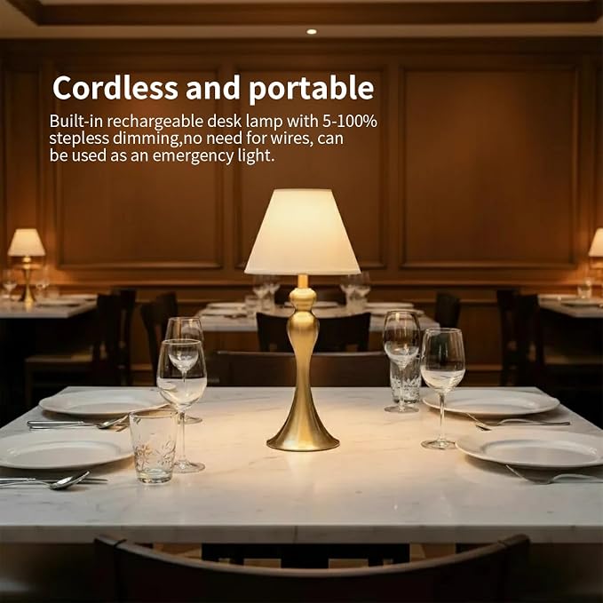 Cordless Table Lamp, Portable Fabric Shade LED Desk Lamps, 5200mAh Battery - Image 2