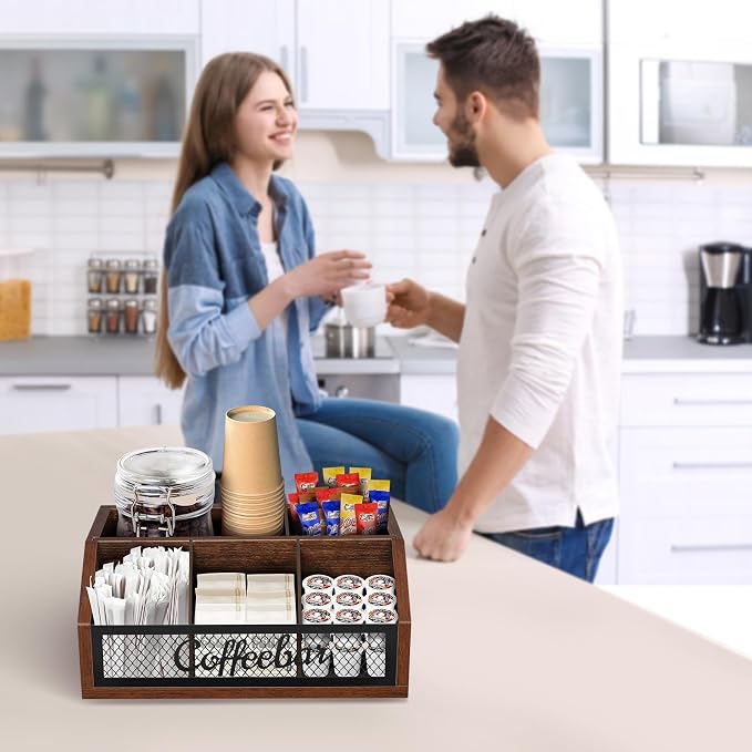 Coffee Station Organizer for Counter, Wood Pods Holder Basket - Image 3