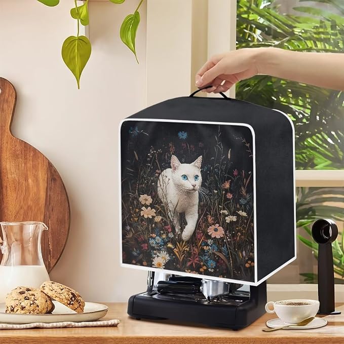 White Cat Flower Coffee Machine Covers - Image 4