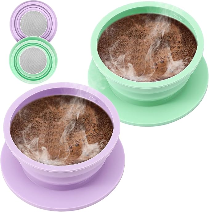 2 Pieces Collapsible Paperless Travel Pour Over Coffee Dripper Kit, Single Cup by VVGCS