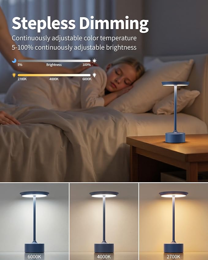 PUSU Rechargeable Table Lamps Set of 2, Stepless Dimming & 3 Color 2700K-6000K - Image 6