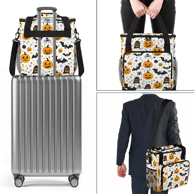 Halloween Pumpkin Bat Theme Coffee Maker Carring Bag, Large Insulated Storage - Image 7