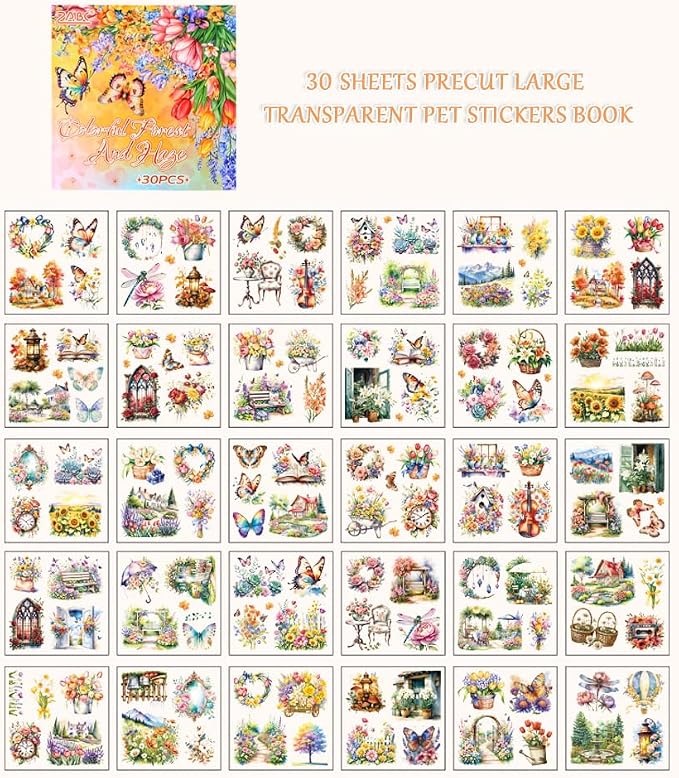 30 Sheets Precut Colorful Garden Landscape Stickers Book - Image 2
