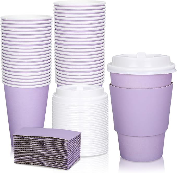 JarThenaAMCS 50 Set Easter Light Purple Disposable Coffee Cups by JarThenaAMCS