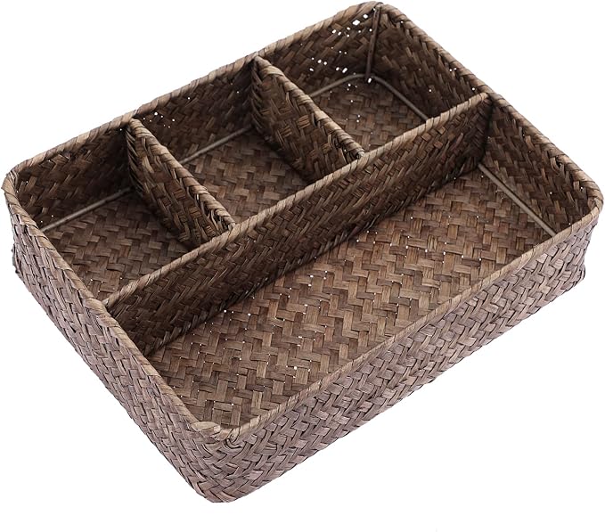 Hipiwe Wicker Basket Bin 4-Section Handwoven Tea Bag Basket Organizer Seagrass by Hipiwe