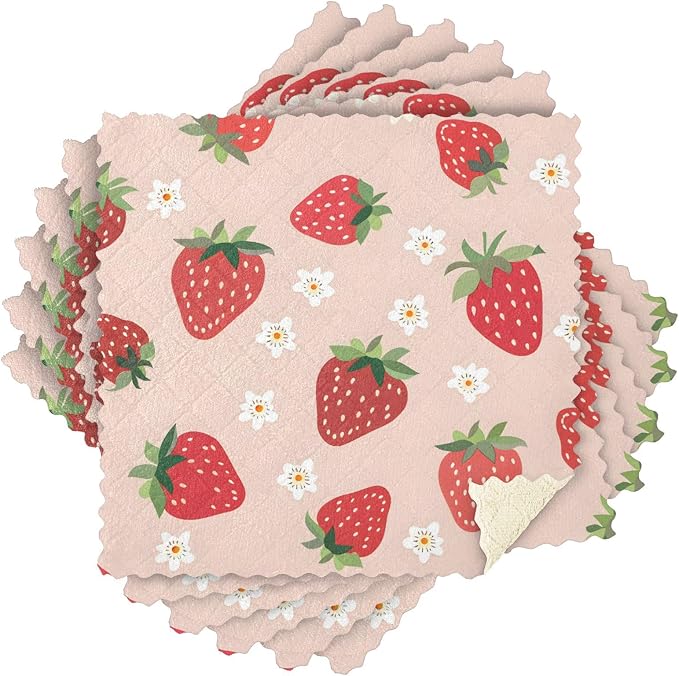 ALAZA Dish Towels Kitchen Cleaning Cloths Strawberry Pattern Small Scale Dish by ALAZA