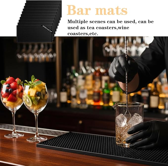 10 Pcs Black Bar Mats, 11.8" x 6" Non-Slip Glass Drying Mat, Cocktail Mat - Image 6