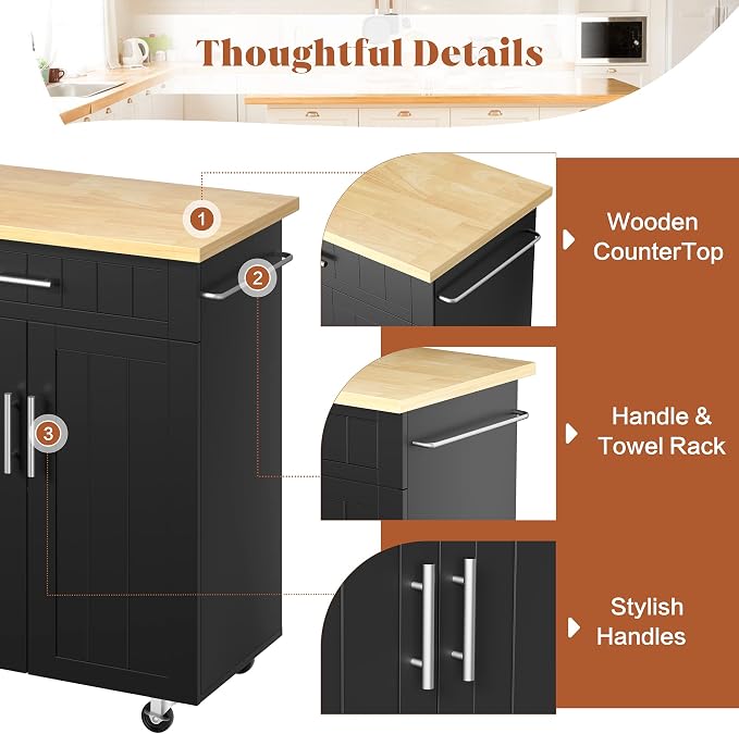 JY QAQA 26" Kitchen Island Cart on Wheels, Mobile Kitchen Storage Cabinet - Image 4