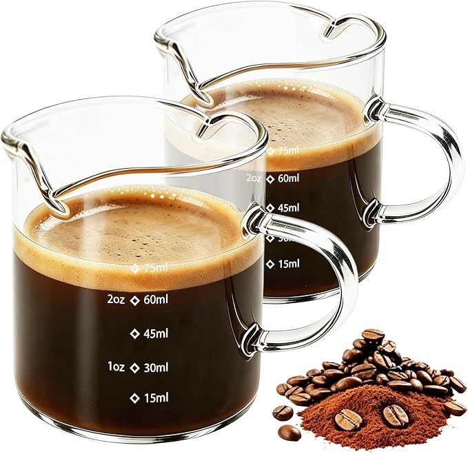 Espresso Cups Set of 2, 4 OZ Double Spouts Cups, Shot Glasses, Measuring Cup by Unknown
