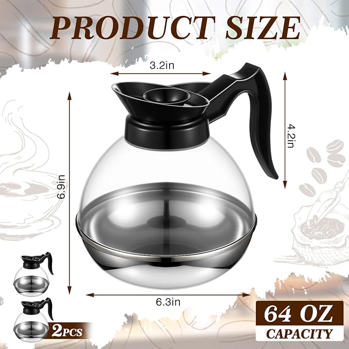 2 Pcs Plastic Coffee Decanter 64oz Large Capacity Stainless Steel - Image 2