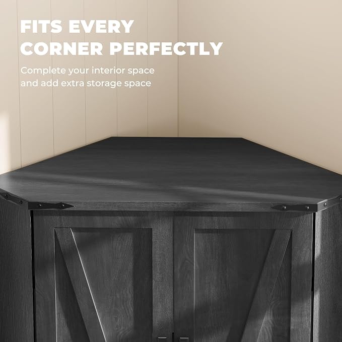 Dripex 71" Corner Cabinet Black, Farmhouse Kitchen Pantry Cabinet - Image 3