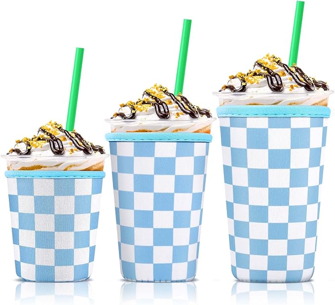 3 Pack Iced Coffee Cup Sleeve for Large Sized Cups, Reusable Neoprene Iced by KPX