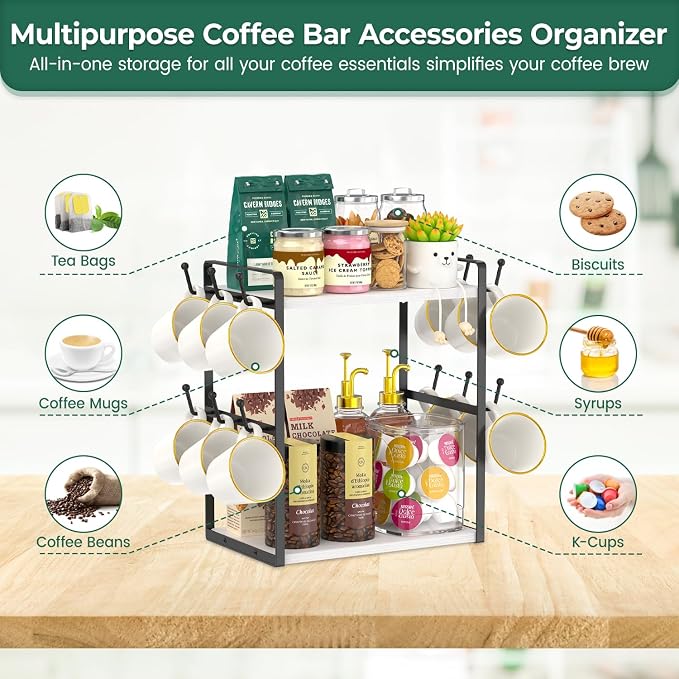 EsLuker.ly 2 Tier Coffee Mug Holder Station Bar Organizer Countertop, Mug Cup - Image 4