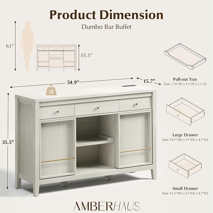 Buffet Cabinet with Storage, Modern Sideboard Cabinet with 3 Drawers, 2 Sliding - Image 2