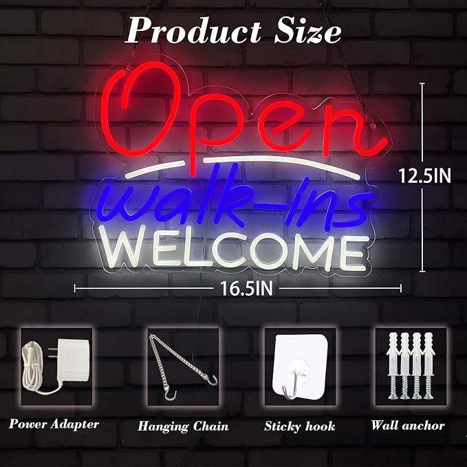 Walk-ins Welcome Open Neon Sign - Image 2