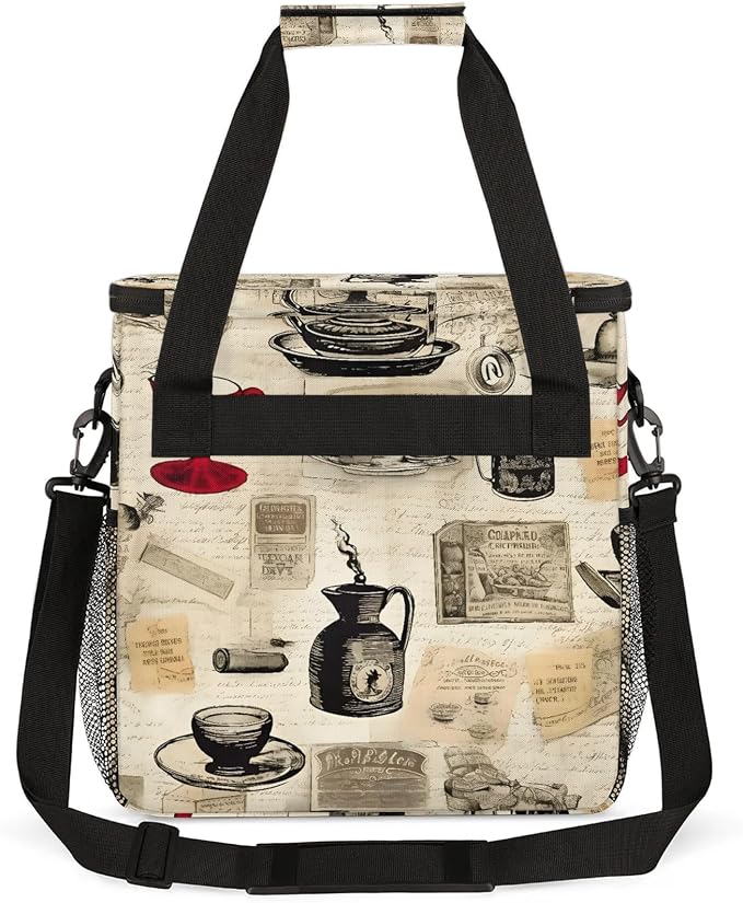 Coffee Vintage Coffee Maker Carring Bag, Large Insulated Storage Organizer Case - Image 5