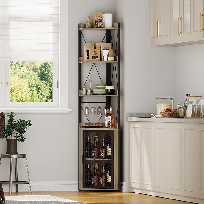 Space-Saving Industrial Corner Bar Cabinet, 4-Tier Freestanding Wine Rack by GarveeTech