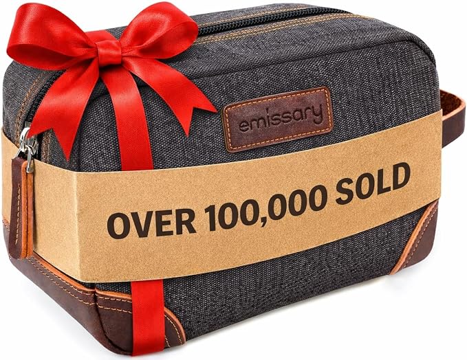 emissary Men's Canvas Travel Toiletry Bag, Leather Dopp Kit by emissary