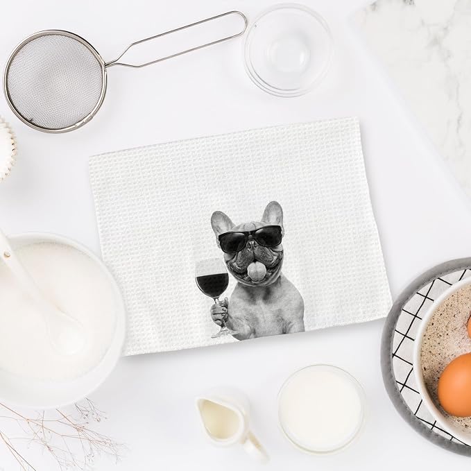 French Bulldog Gifts Wine Kitchen Towels Set of 2, Funny French Bulldog Wine - Image 6