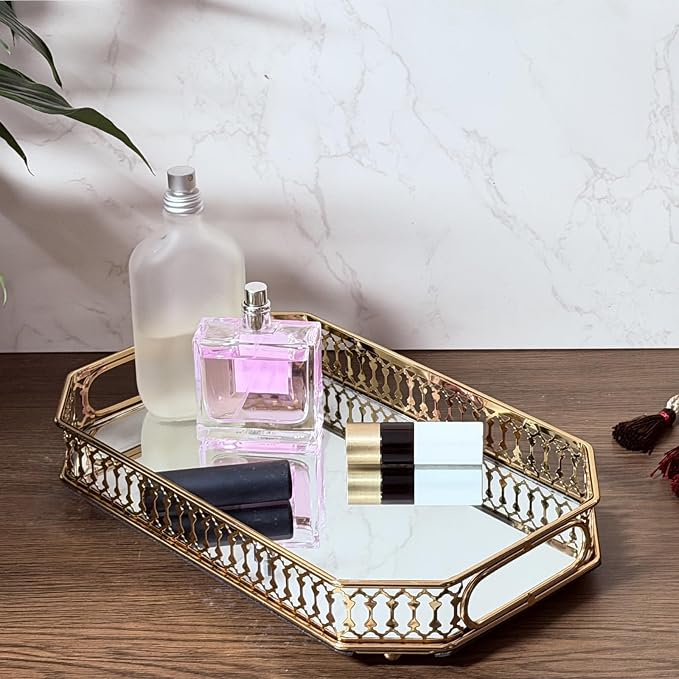 Glass and Gold Rectangular Tray Dinner Plate Perfume and Vanity Tray Decorative - Image 5