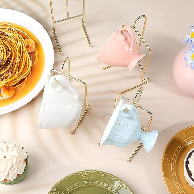 Suclain 16 Pcs Small Tea Cup and Saucer Display Stand Holder Rack China Metal - Image 4