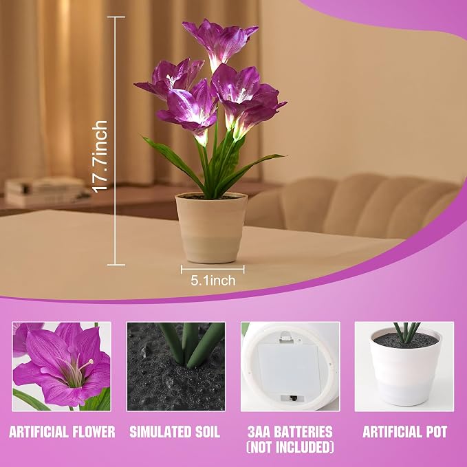 Artificial Purple Lily Flower Lamp - Image 3
