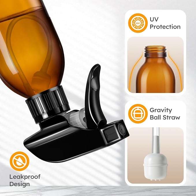 Tecohouse 360° 4 OZ Amber Glass Spray Bottles, 2 Pack Empty Refillable - Image 3