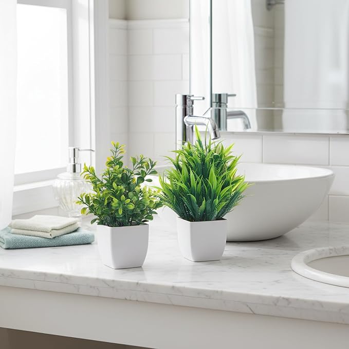 CEWOR Fake Plants 4 Packs Small Artificial Mini Plants Potted Bathroom - Image 4