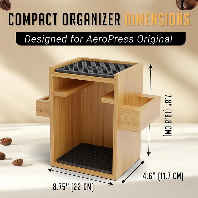 HEXNUB Organizer Stand for AeroPress Bamboo Coffee Caddy Compact Black | - Image 3