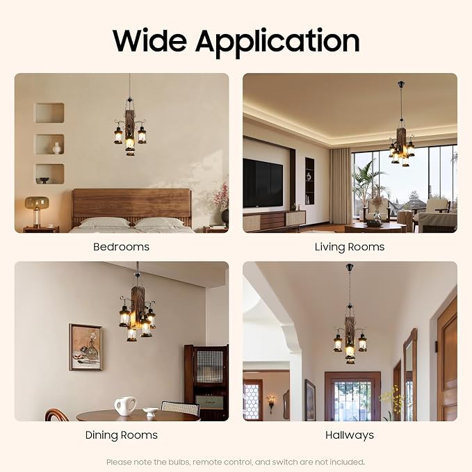 DouSeiAi Industrial Wooden Vintage 4-Light Pendant Light, Retro Loft Lantern - Image 6