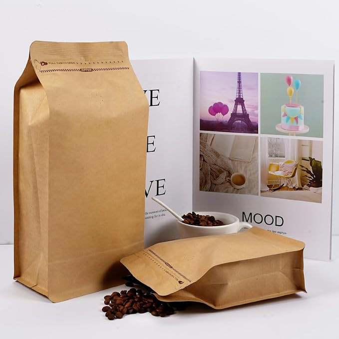 Coffee Bags with Valve Kraft Paper High Barrier Aluminum Foil Flat Bottom - Image 6