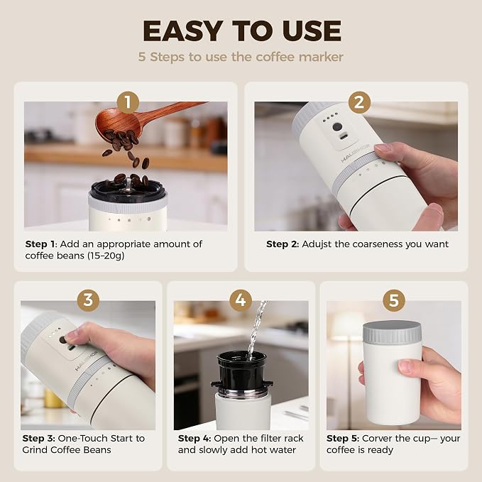 HAUSHOF Portable Coffee Grinder, Camping Coffee Makers, Portable Burr Coffee - Image 6