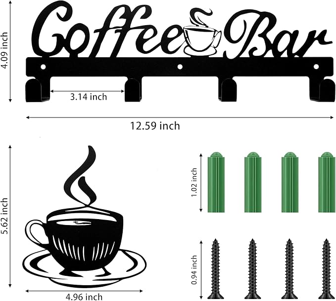 Hotop 2 Pieces Coffee Mug Holder Wall Mounted Metal Cup Rack Hanger - Image 7