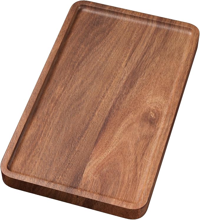 VERTORGAN Acacia Wood Serving Tray, 9.8x5.9 Inch Decorative Trays Platter by VERTORGAN