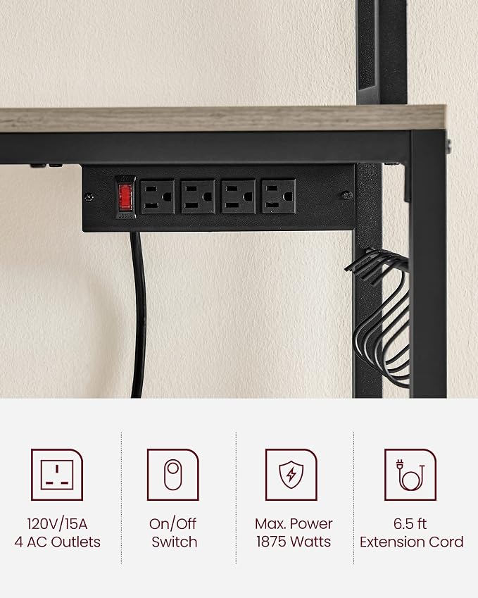 VASAGLE Bakers Rack with Power Outlet, Microwave Stand, Kitchen Tall Utility - Image 6