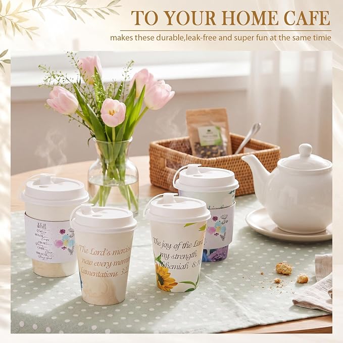 Remerry 100 Pcs 12oz Floral Disposable Coffee Cups - Image 6