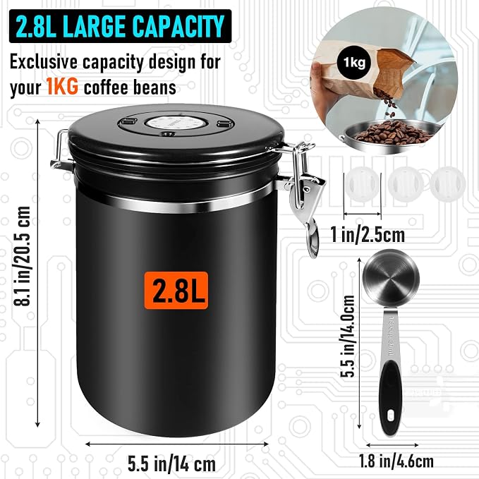 Coffee Canister Airtight 35OZ Large, 2.2 lbs Coffee Storage Container Stainless - Image 2