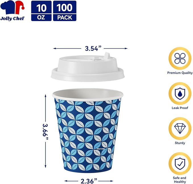 JOLLY CHEF 100 Pack 10 oz Disposable Coffee Cups, Hot Paper Coffee Cups - Image 2