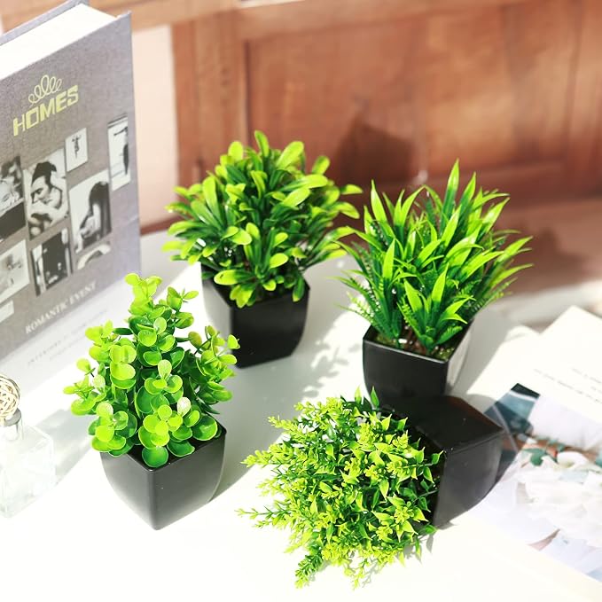 GREENTIME 4 Pack Fake Plants in Black Pot Mini Artificial Eucalyptus Potted - Image 7