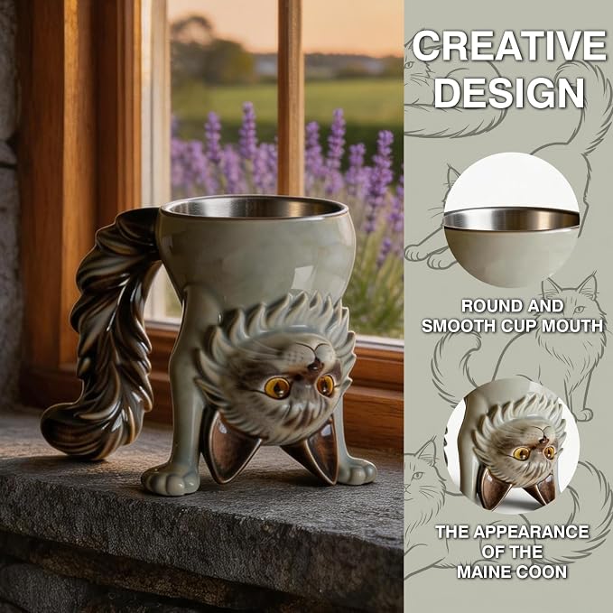 Maine Coon Cat Mug, 2-in-1 Funny Novelty Coffee Cup Transforms into Cat - Image 3