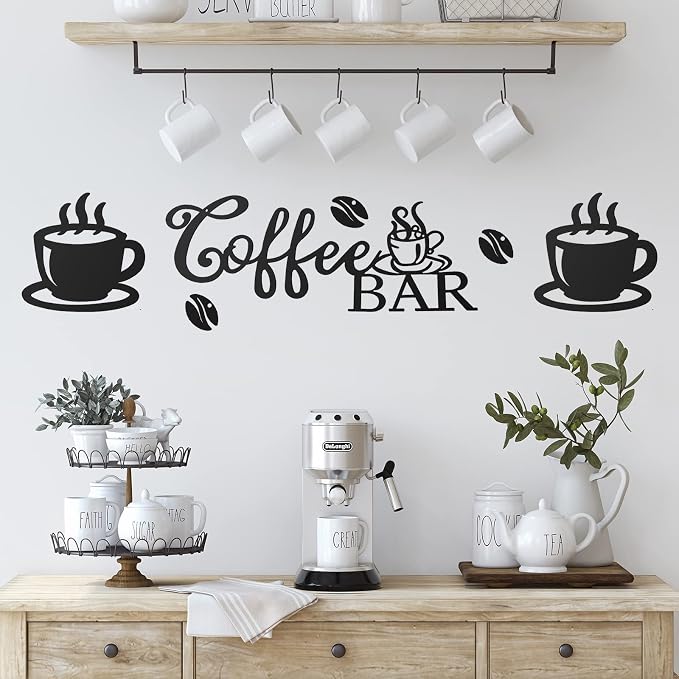 Ferraycle Coffee Bar Rustic Metal Sign Rustic Coffee Bar Hanging Wall Decor - Image 4